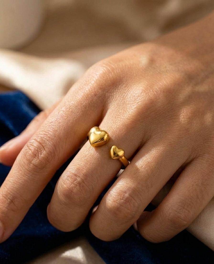 Gold-Plated Heart Design Adjustable Ring for Women | Minimalist Open Ring | Daily Wear & Party Jewellery