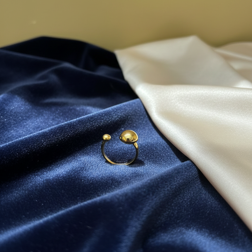 Gold-Plated Ball Design Adjustable Ring for Women | Minimalist Open Bead Ring | Daily Wear & Party Jewellery