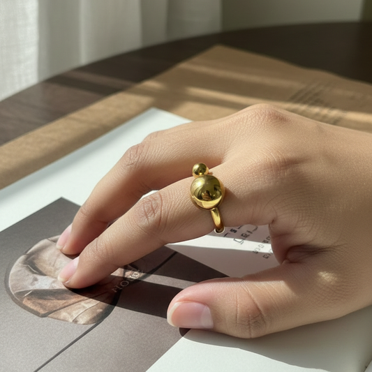 Gold-Plated Ball Design Adjustable Ring for Women | Minimalist Open Bead Ring | Daily Wear & Party Jewellery