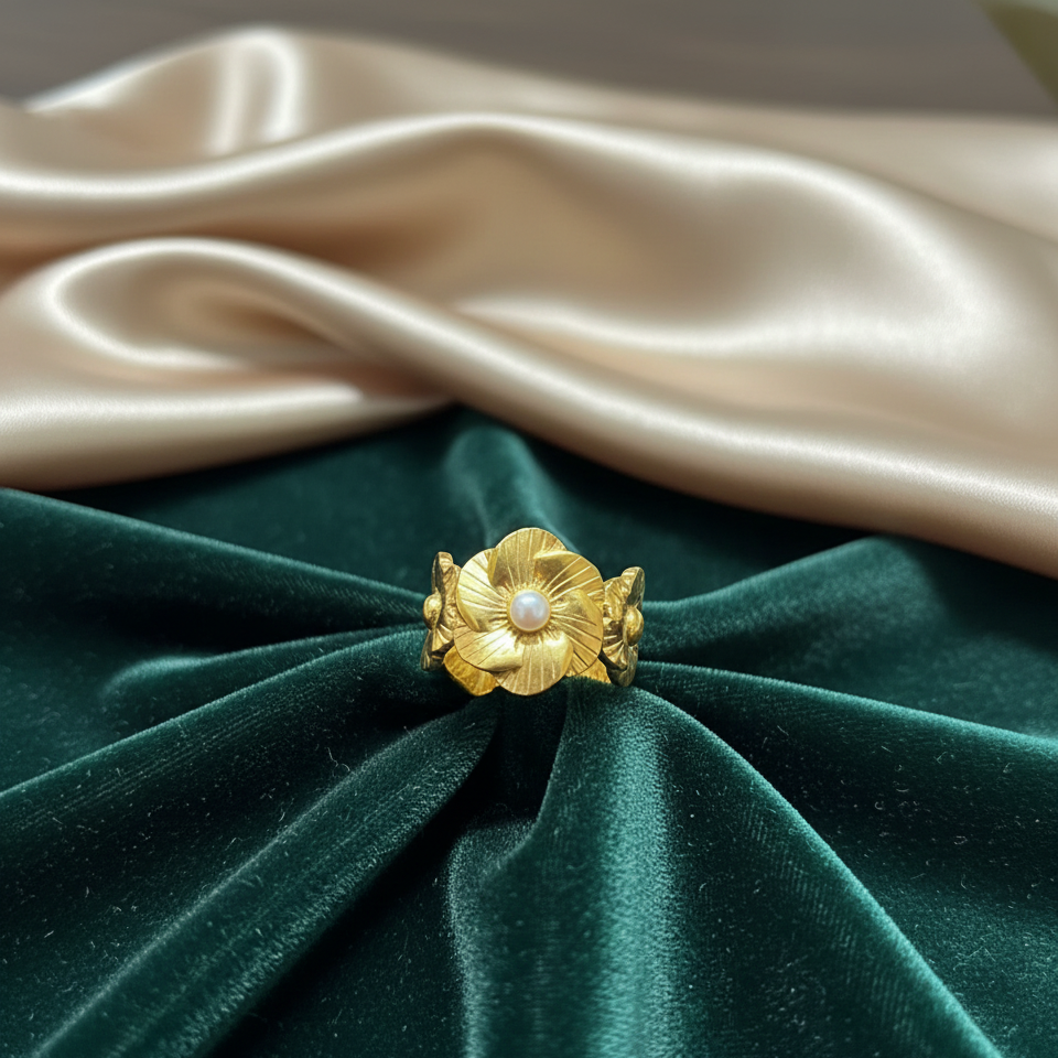 Gold-Plated Floral Lotus Design Adjustable Ring for Women | Statement Flower Ring | Party & Festive Jewellery