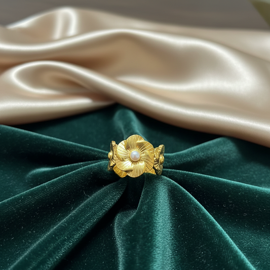 Gold-Plated Floral Lotus Design Adjustable Ring for Women | Statement Flower Ring | Party & Festive Jewellery