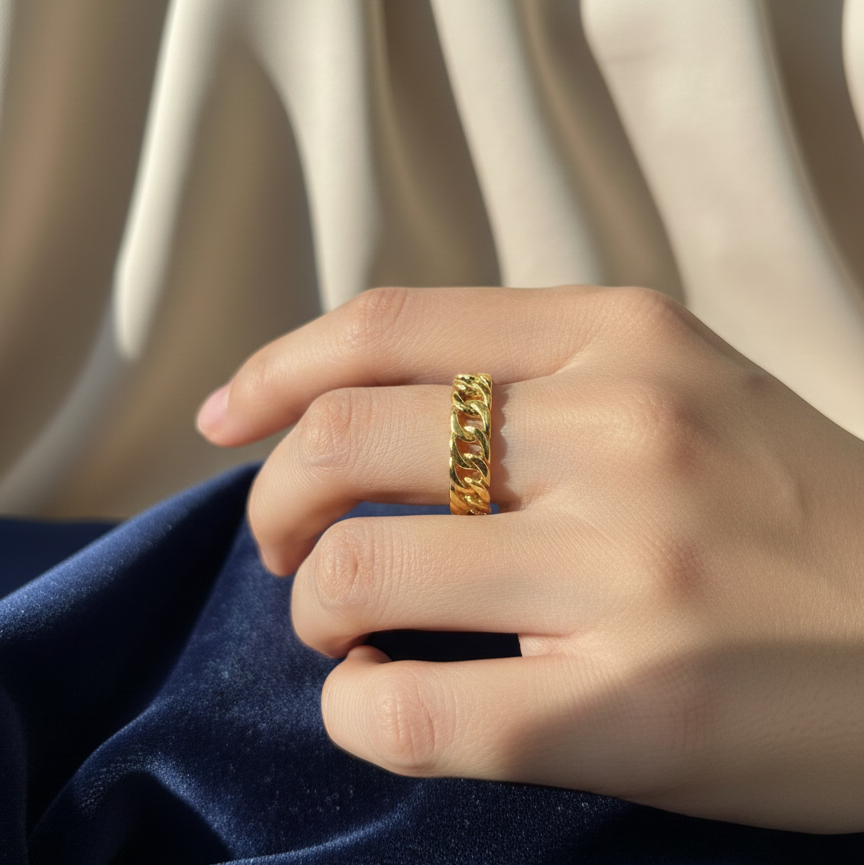 Gold Plated Chain Link Adjustable Ring for Women | Trendy Statement Finger Ring | Daily Wear & Party Jewellery