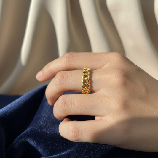 Gold Plated Chain Link Adjustable Ring for Women | Trendy Statement Finger Ring | Daily Wear & Party Jewellery