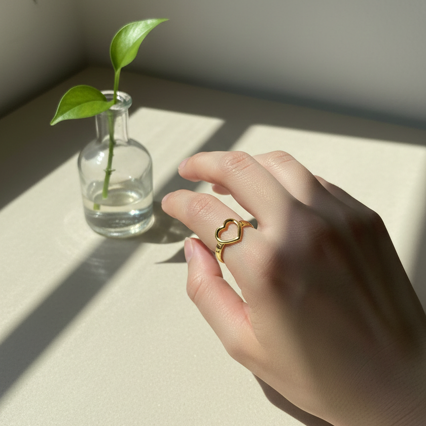 Gold Plated Heart Design Adjustable Ring for Women | Trendy Finger Ring | Daily Wear & Party Jewellery