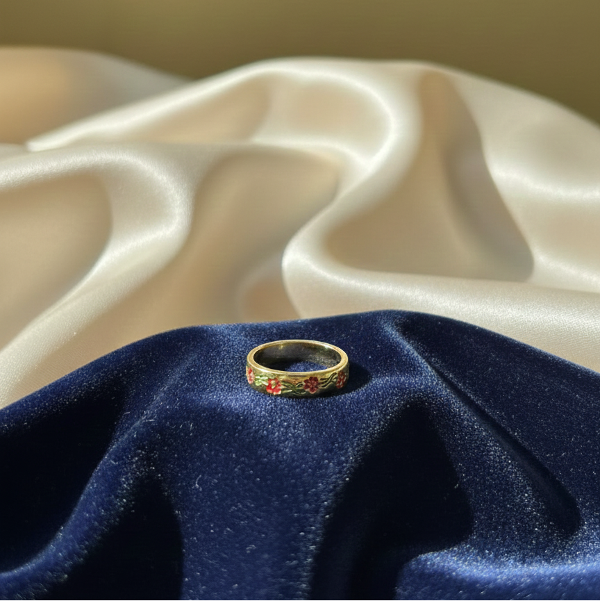 Gold Plated Floral Band Ring for Women | Vintage Enamel Flower Finger Ring | Daily Wear & Party Jewellery