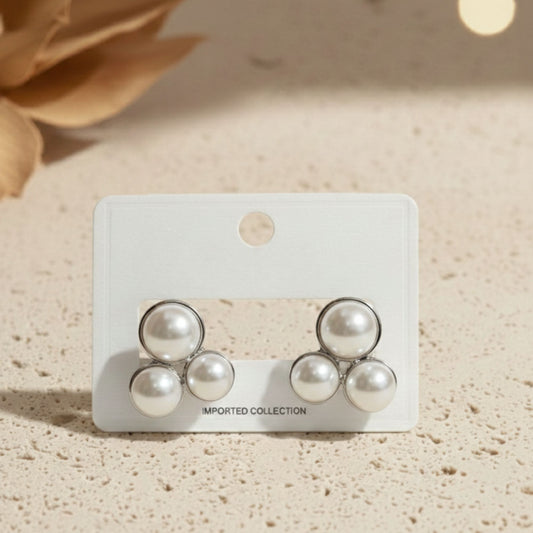 Elegant Triple Pearl Stud Earrings
